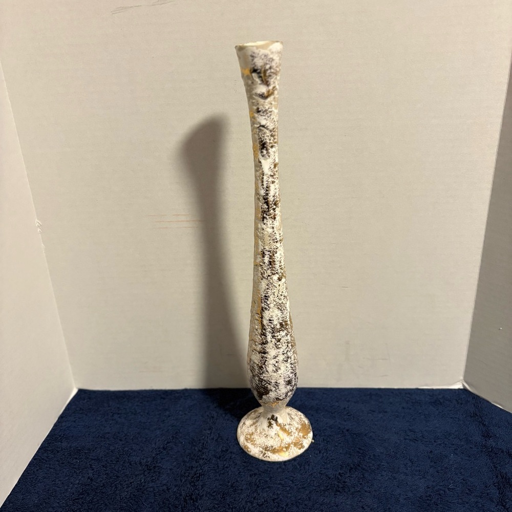 MCM 1950’s Marcia of California Slender Gold Tweed Bud Vase 17” Tall - Marked